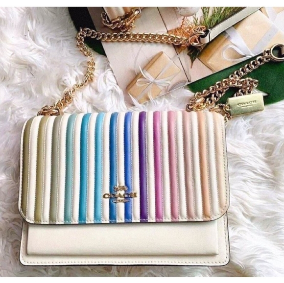 Coach Handbags - Coach Rainbow Ivory gold chain purse Crossbody Handbag bag